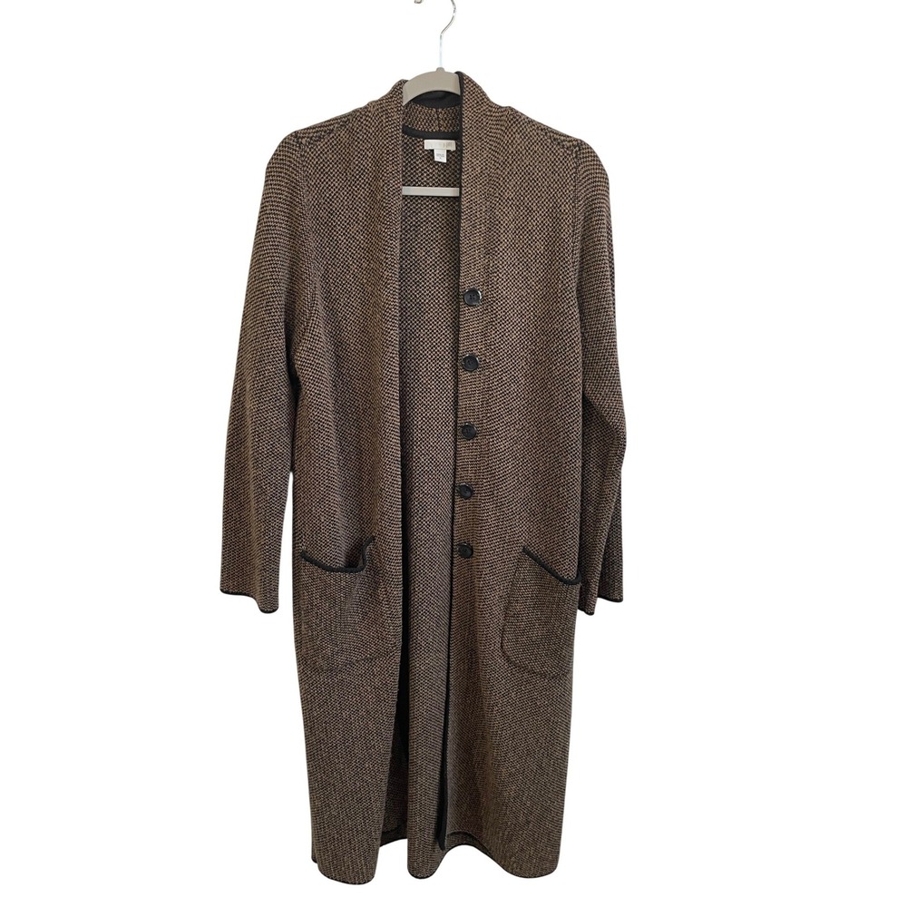 J Jill Long Knit Duster Cardigan Sweater‎ Button Front Pockets Womens Medium